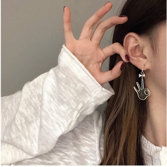 Letter Ok Earrings, Statement Earrings Dangle Earrings - Picture 3 of 4